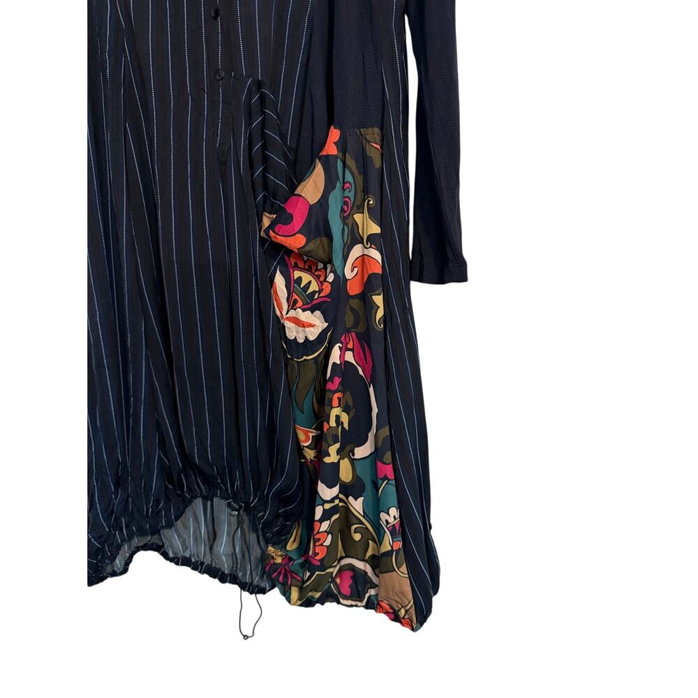 Alembika Navy Pinstripe Bubble Hem Midi Dress Artsy Floral Panel Size 2 - Picture 5 of 5